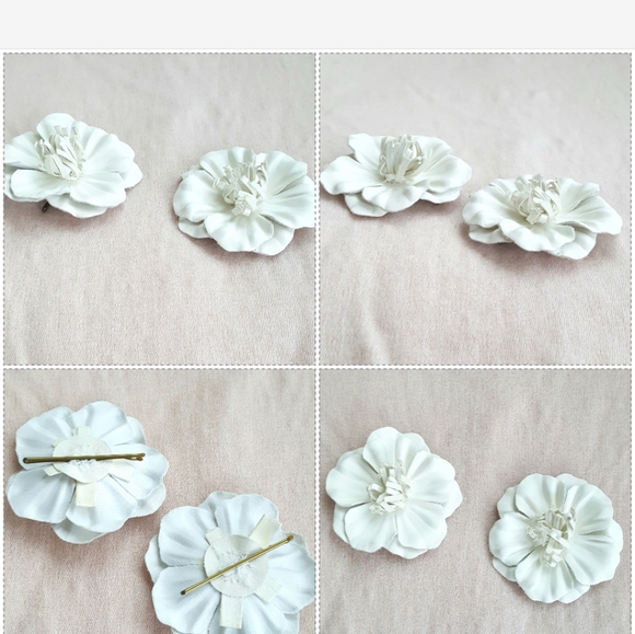 Leather Flowers Bobby Pin Hair Bridal White Tropical Tiki Hawaiian - Picture 3 of 7